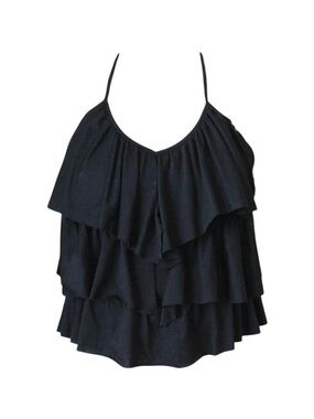 Black ruffle open back halter top